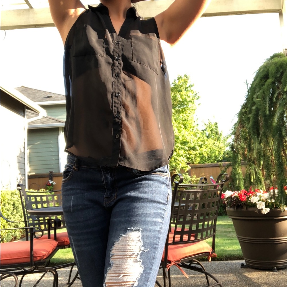 Sheer black button-up tank